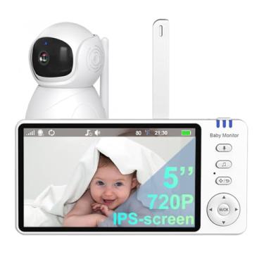 Imagem de CDYCAM Babá Eletrônica Câmera,720P HD 5" Monitor de Bebe, Controle remoto gira 355°/75°, Áudio de 2 vias, 4X Zoom Digital,Visão nocturna,Sem Wi-Fi, VOX,Temperatura ambiente