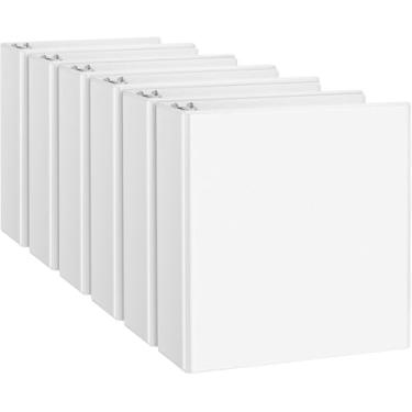 Imagem de Fichários de anel D de 3,8 cm, fichário de 3 anéis para papel tamanho carta dos EUA, fichário inclinado de 3,8 cm com 2 bolsos, pacote com 6, branco