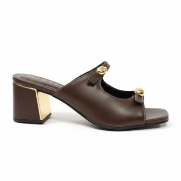 Imagem de Sandália Ramarim Salto Bloco com Detalhes Metalizados Confortável e Mo