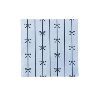 Imagem de Guardanapos de festa de papel grande com laço azul claro Bonjour Fête | Guardanapos de 3 camadas para decorações de aniversário, férias e festas | Guardanapos de almoço premium | Decoração de mesa de