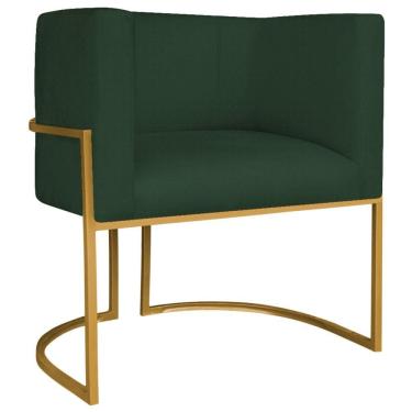 Imagem de Poltrona Decorativa Luna Base De Ferro Dourado Linho Cor Verde