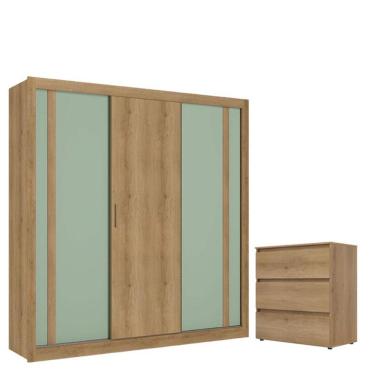 Imagem de Guarda Roupa Casal Ibiza 3 Portas Capuccino Menta Flex E Cômoda Gaveteiro Condessa Cappuccino - Thb