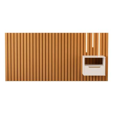 Imagem de Cabeceira De Casal Com Mesa E Kit Led Quioto Nature Pérola