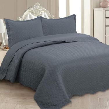 Imagem de Kit Cobre Leito Queen Classic Liso Ultrasonic + 2 Porta-travesseiros Poa Chumbo