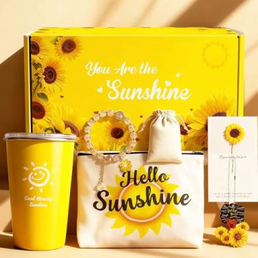 Imagem de Cesta de presentes de girassol para mulheres, presente de elefante branco para adultos, meias de Natal, pacote de cuidados com a luz do sol, presente de aniversário cristão para o dia dos namorados