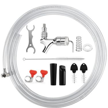 Imagem de Dbgogo Kit de torneira de haste de linha de cerveja de rascunho, conjunto de substituição de dispensador de torre Kegerator com chave inglesa de mola de fechamento automático sem vazamento 15 pés