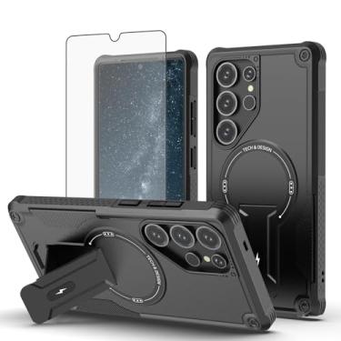 Imagem de Furill Capa de celular para Samsung Galaxy S24 Ultra 5G com protetor de tela de vidro temperado Magsafe, capa protetora magnética resistente à prova de choque S24Ultra 24S S 24 24Ultra masculina preta