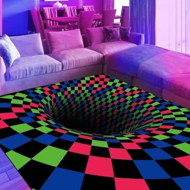 Imagem de EISKBC Tapete de ilusão de vórtice de luz negra, tapete de área reativa UV neon 3D, tapete óptico grande antiderrapante visual, decoração de casa de sala de jogos fluorescente que brilha no escuro 178