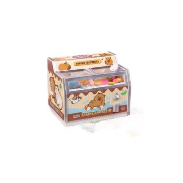 Imagem de Baú de congelador de móveis para casa de bonecas em miniatura com luz e comida