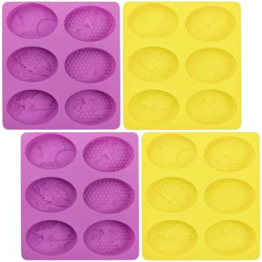 Imagem de Moldes ovais de silicone, pacote com 4, sabonetes de abelha, 6 cavidades cada, para bombas de banho, resina, artesanato de cera e mais
