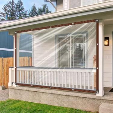 Imagem de Lonas transparentes resistentes à prova d'água - Lona de plástico transparente de 1,8 x 3,6 m com ilhós, lona de vinil transparente para varanda e pátio para cobertura de janela de móveis ao ar livre