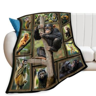Imagem de Cobertor de macaco, cobertor de chimpanzé animal, presentes para meninas, meninos, crianças, amantes de macacos, pelúcia macia e aconchegante de lã para sofá-cama 127 x 101 cm
