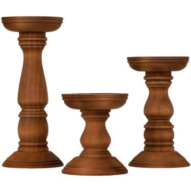 Imagem de 3 castiçais de madeira rústica, suportes exclusivos para decoração de casa, estilo vintage, perfeitos para casamentos, eventos e ocasiões especiais