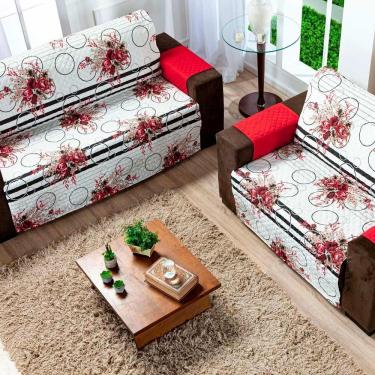 Imagem de Protetor Sofa Estampado Isabela 2 E 3 Lugares - Floral Vermelho-preto