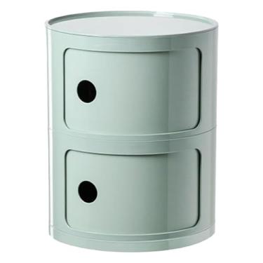 Imagem de Armário de armazenamento multifuncional, mesa de cabeceira com portas de correr, mesa de cabeceira redonda com gavetas, adequado para sala de estar e quarto, espaço pequeno (tamanho: 2 camadas, cor