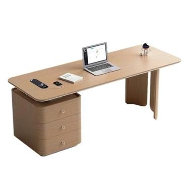 Imagem de Mesa de trabalho Mesa de escritório com 3 gavetas, mesa estudo madeira, estação trabalho tomadas carregamento, carvalho natural(M)