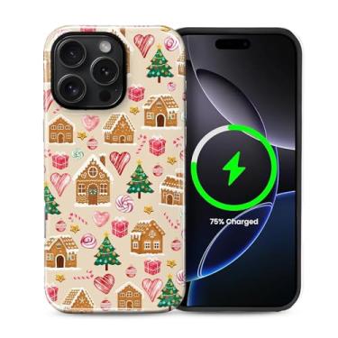 Imagem de Yuning419 Capa compatível com iPhone 16 Pro Max [compatível com MagSafe] Capa de proteção rígida híbrida de 2 camadas, capa magnética protetora à prova de choque, peculiar vila natalina de gengibre