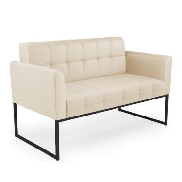 Imagem de Sofá Namoradeira Elisa Corino Bege Base Metálica Industrial Preto - D'rossi