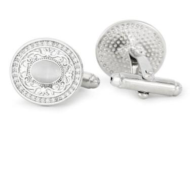 Imagem de Abotoaduras Ele redondas banhadas a prata com strass de cristal - yiwe