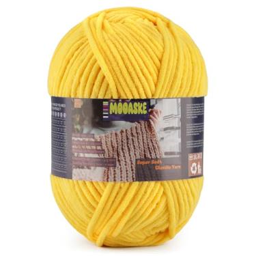 Imagem de Fio de chenille fofo para crochê - fio de cobertor de bebê para tricô - fio de veludo para crochê Amigurumi, fios ultramacios, peso por rolo 200 g, comprimento 240 m/262 jardas (1, amarelo dourado)