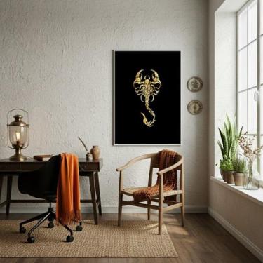 Imagem de Quadro Decorativo Arte de Escorpião Dourado - 70x50cm Cor:Moldura Bran