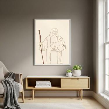 Imagem de Quadro Decorativo Jesus Cristo com Cajado - 70x50cm Cor:Moldura Preta 