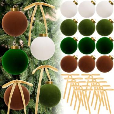 Imagem de Liliful Conjunto de 24 enfeites de bola de Natal de veludo de 8 cm com laços de fita de veludo, enfeites de Natal flocados, bolas de árvore de Natal para decorações de pendurar em árvore de Natal