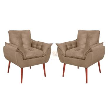 Imagem de Kit 2 Poltronas Decorativas Vit Decor – Fibra Siliconada, Pés Palito, Sala, Quarto, Recepção, Suede Premium Bege (Capuccino)