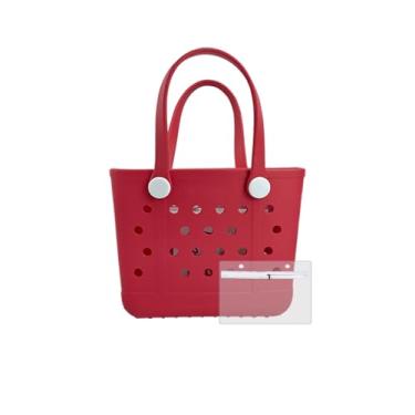 Imagem de Pequena bolsa de praia de borracha – bolsa de viagem impermeável, lavável, bolsa aberta para praia, piscina, barco, esportes, Vermelho, Medium