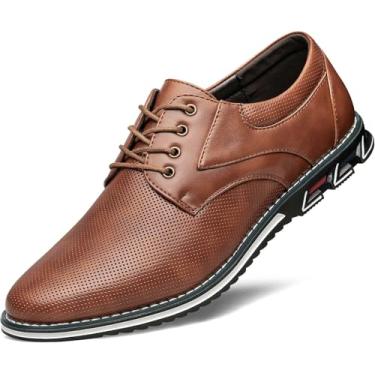 Imagem de Sapato social masculino casual, confortável, moderno, de couro macio de qualidade superior, sapato casual Oxford, Marrom, 11.5 Wide