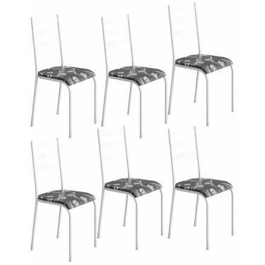 Imagem de Kit 6 Cadeiras 541 Sala Jantar Cozinha Pés Aço Tubular Floral Branco