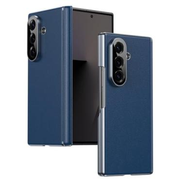 Imagem de FWYANZH Capa de couro para Samsung Galaxy Z Fold 7, capa traseira de proteção de orifício de lente de câmera de precisão, dobradiça à prova de choque galvanizada leve luxuosa, azul, dobra 7