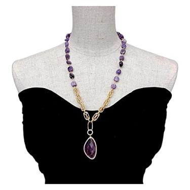 Imagem de URMIBDAI Colares femininos 9 x 11 mm Roxo Charoite Rosário Colar 21 x 37 m Pingente Ametista Joias Artesanais para Presente