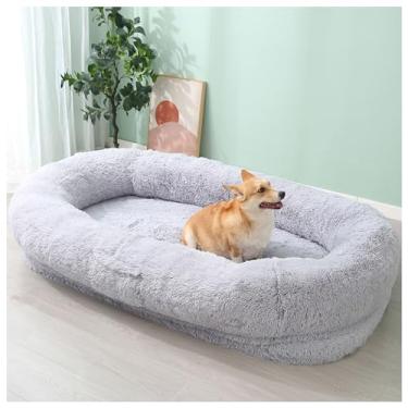 Imagem de LULUMAIC Cama gigante para animais de estimação para humanos, cama de cachorro adulto para humanos, cama de cachorro de tamanho humano, cama de luxo à prova d'água, pufe gigante lavável