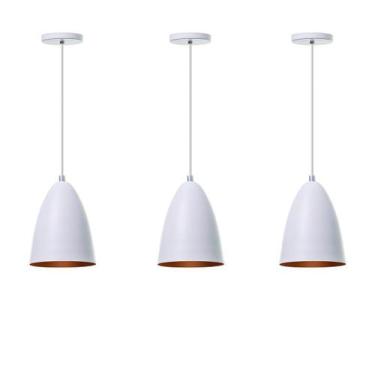Imagem de Kit 3 Lustre Pendente Bala P Branco Alumínio Decoração - Ideallume, Pe