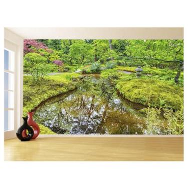 Imagem de Papel De Parede Jardim Rio Flores Lago Árvores 3,5M Jjp51 - Você Decor