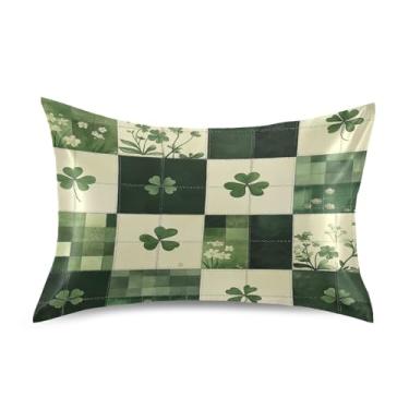 Imagem de ATTX Fronha xadrez verde de São Patrício com fecho de envelope para cabelo e pele, macia, respirável, suave, ambos os lados, capa de almofada de seda refrescante (tamanho padrão 50 x 66 cm, 1 peça