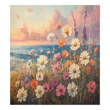 Imagem de Blueangle Capa de ímã de máquina de lavar louça para pintura de margaridas, decoração da capa frontal da máquina de lavar louça, adesivos de eletrodomésticos, adesivos de eletrodomésticos, 58 cm C x