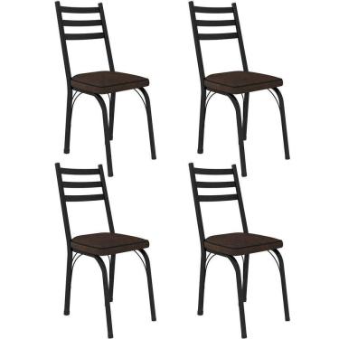 Imagem de Kit 4 Cadeiras Para Cozinha Tubular D-13 Nara De Aço Preto/imbuia