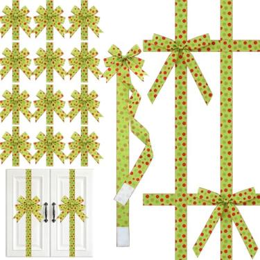 Imagem de Crowye 14 peças de arco grande de armário de Natal para porta de cozinha laço de fita para porta de Natal guirlanda festival decorações para árvore cozinha lareira festa em casa (verde vermelho