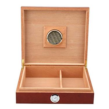 Imagem de Tnfeeon Umidificador de Cedro Espanhol, Caixa de Charuto de 7,5" X 8,5" X 2," Com Controle de Umidade, Comporta 10-15 Charutos, Feito à Mão Com Acabamento Brilhante, Design Compacto para Viagens