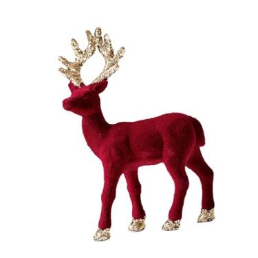 Imagem de MotiveTech Estatuetas de Renas de Natal Aveludadas, Esculturas de Animais, Estátuas Rústicas de Renas, Decoração de Natal para Lareira Interna de Aniversário, Style B Red