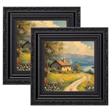 Imagem de eletecpro Conjunto de 2 porta-retratos 10 x 10 cm, moldura vintage ornamentada com vidro, molduras góticas rústicas, 10 x 10 cm, preto