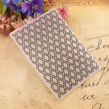 Imagem de Pasta de gravação de plástico com padrão de fundo xadrez de diamante, impressões texturizadas em 3D, grade de losango, molde de pasta para fazer cartões, scrapbook, papel, artesanato, álbuns, carimbos