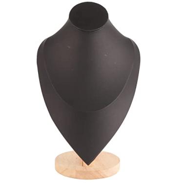 Imagem de Colar busto titular à prova de riscos base estável corrente jóias expositor para janela da loja casa madeira maciça couro 19x11.5x29cm 4 pacote (Preta)