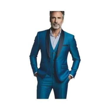 Imagem de Terno Masculino Slim Fit De Três Peças Preto E Branco Tamanho Grande P