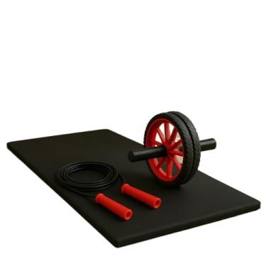 Imagem de Kit Treino Funcional Colchonete Roda Abdominal Corda de Pular Corpo Saudável Treino Seguro em Casa equipamentos de academia em casa(Vermelho)