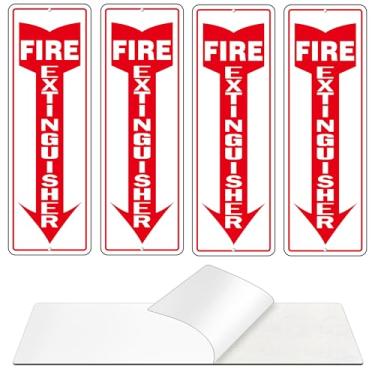 Imagem de Placa de extintor de incêndio, (embalagem com 4) placas adesivas autoadesivas de extintor de incêndio para ambientes internos e externos, sinais metálicos de alumínio refletivos sem ferrugem para