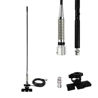 Imagem de Kit de antena de rádio CB de 27 MHz com base de encaixe, cabo RG-58 de 4 m e conector PL-259 BNC - Antena móvel de chicote de longo alcance para caminhonete de carro, veículo e rádios CB portáteis