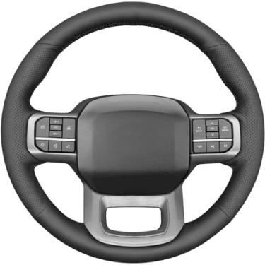 Imagem de Loncky Capa de volante de camurça de fibra de carbono de couro genuíno preto para Ford F-150 2021-2024 /Ford F-250 F-350 F-450 F-55- F600 2023 2024 /Ford Expedition 2022-2024 Acessórios Peças OEM